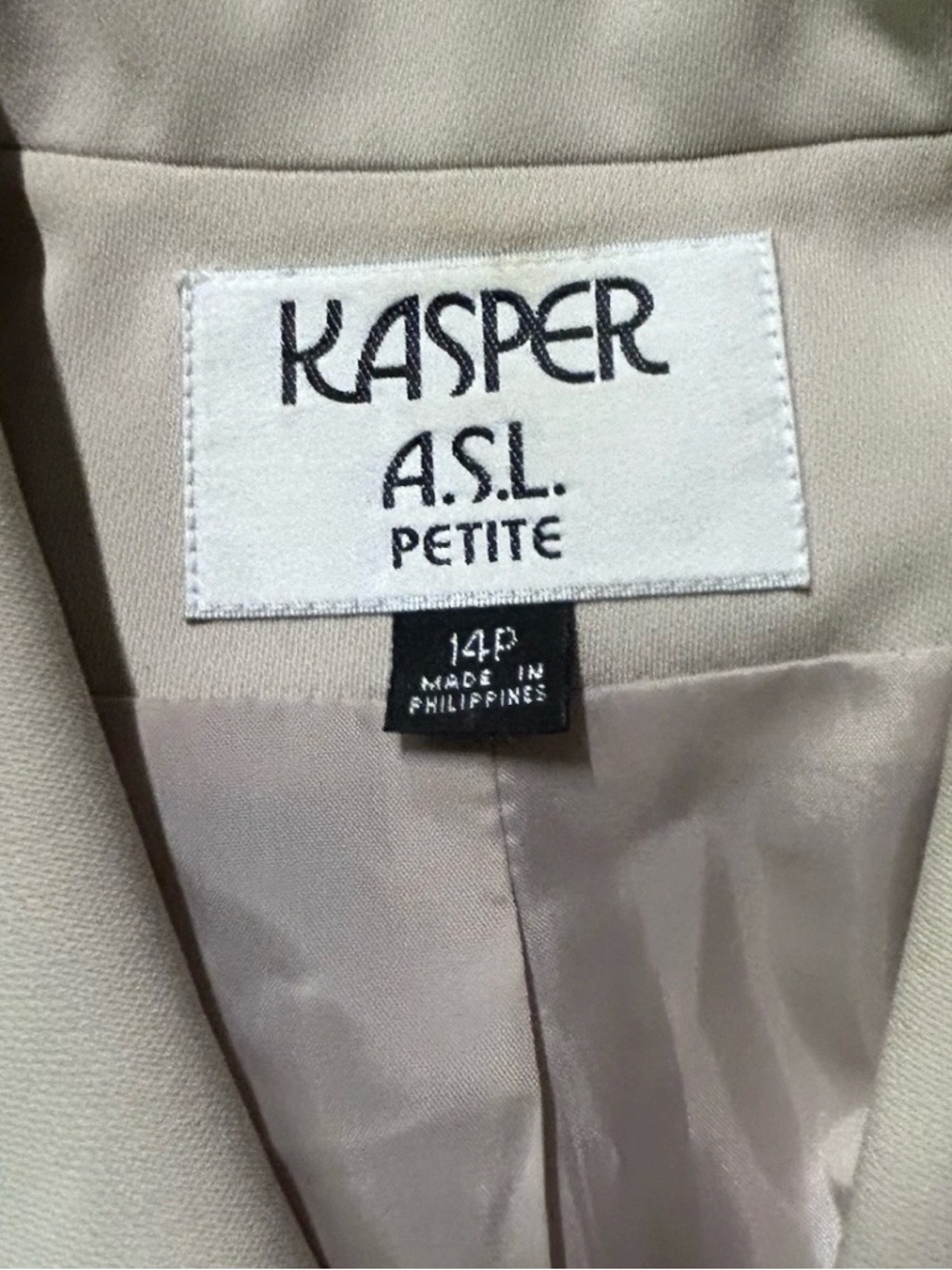 Women’s Vintage Kasper A.S.L. Beige Petite Sports Coat Jacket Size 14P - Picture 4 of 4